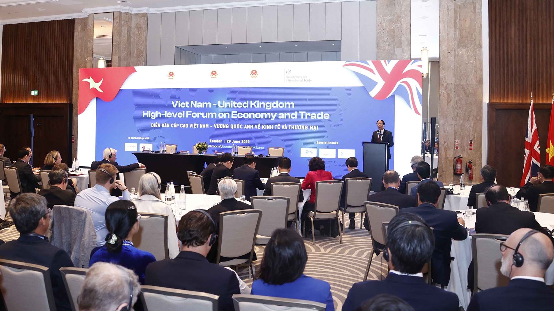 Quang cảnh Diễn đàn cấp cao Việt Nam-Anh về Kinh tế và Thương mại. (Nguồn: TTXVN)