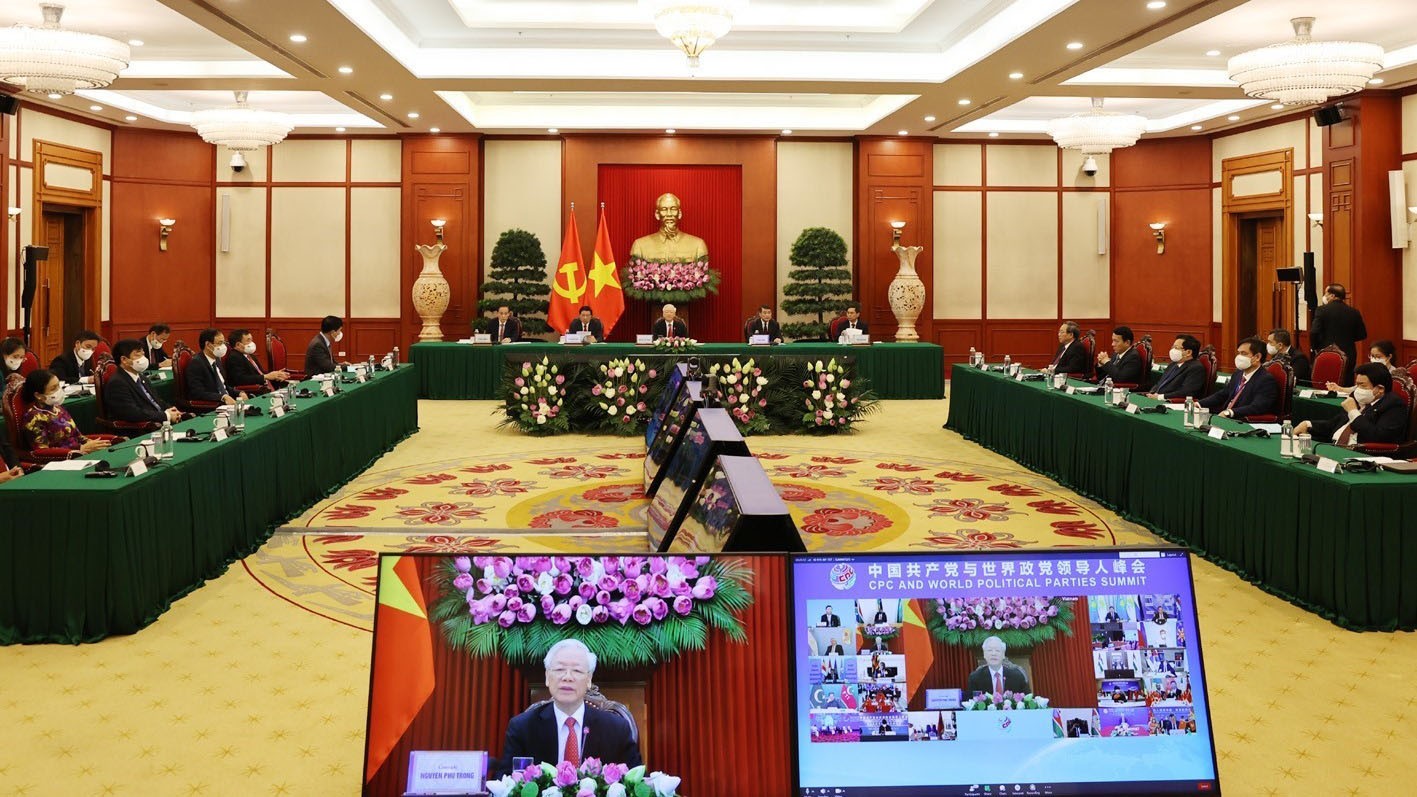 Tổng Bí thư Nguyễn Phú Trọng dẫn đầu Đoàn đại biểu cấp cao Đảng Cộng sản Việt Nam tham dự Hội nghị thượng đỉnh giữa Đảng Cộng sản Trung Quốc với các chính đảng trên thế giới. (Nguồn: TTXVN)