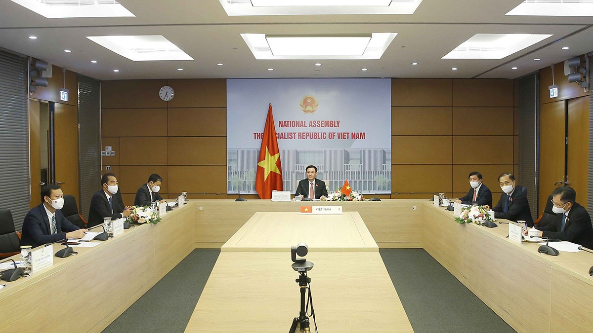 Quang cảnh hội đàm trực tuyến. (Nguồn: TTXVN)