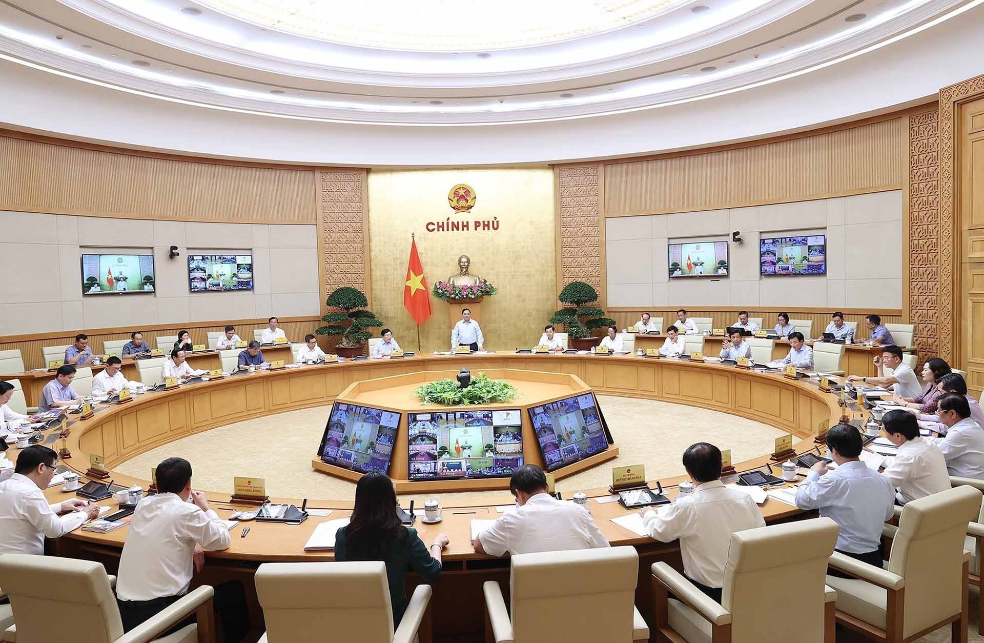 Quang cảnh hội nghị tại điểm cầu Chính phủ. (Nguồn: TTXVN)