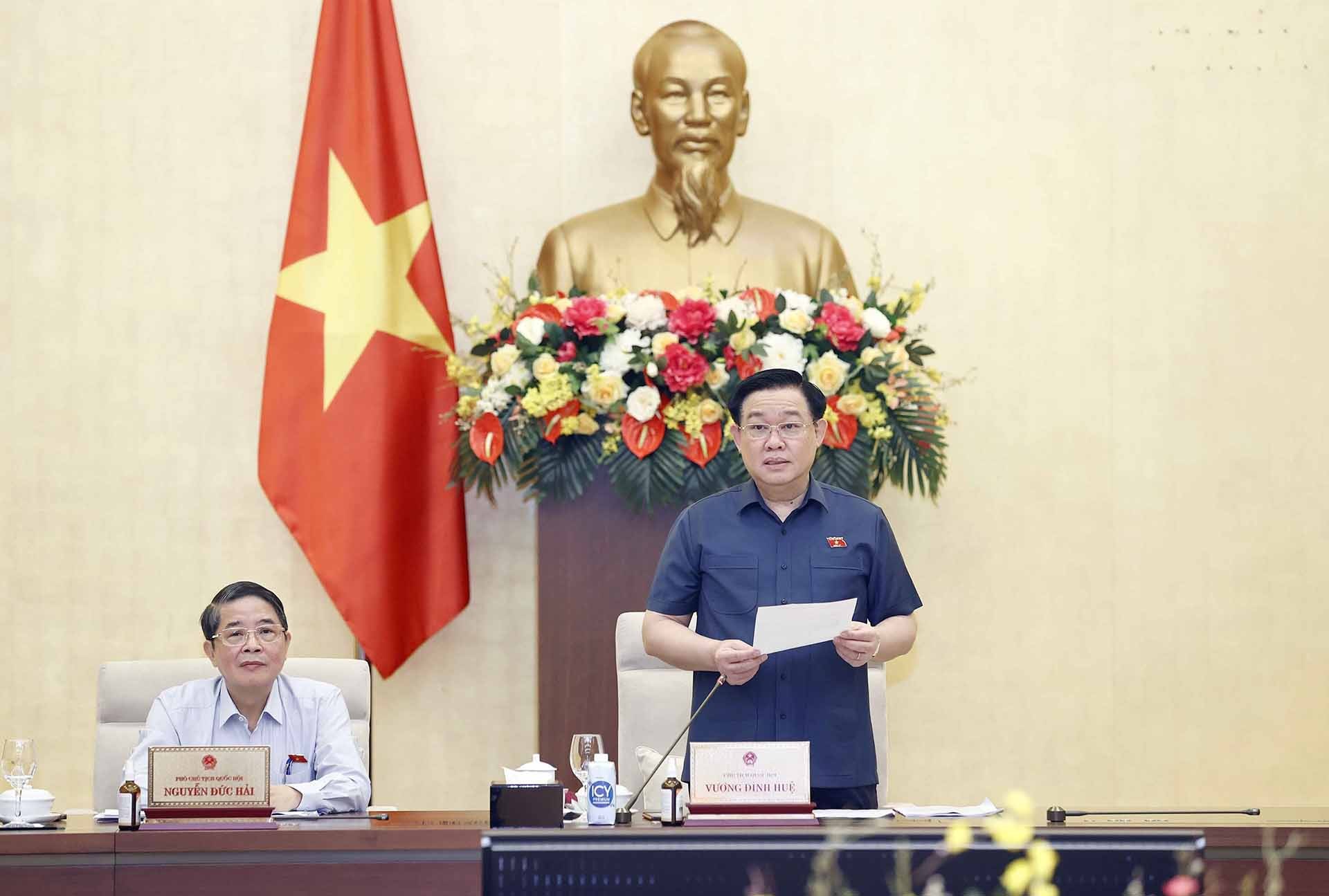 Chủ tịch Quốc hội Vương Đình Huệ phát biểu. (Nguồn: TTXVN)