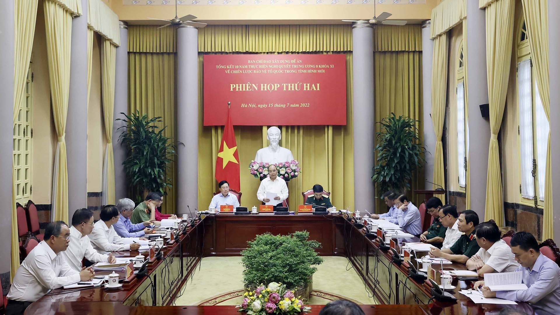 Chủ tịch nước Nguyễn Xuân Phúc, Trưởng ban Chỉ đạo xây dựng Đề án phát biểu tại Phiên họp. (Nguồn: TTXVN) Chủ tịch nước Nguyễn Xuân Phúc, Trưởng ban Chỉ đạo xây dựng Đề án phát biểu tại Phiên họp. (Nguồn: TTXVN)