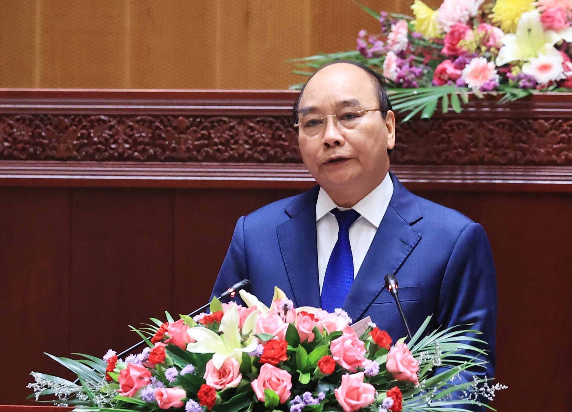Chủ tịch nước Nguyễn Xuân Phúc phát biểu tại buổi lễ. (Nguồn: TTXVN)