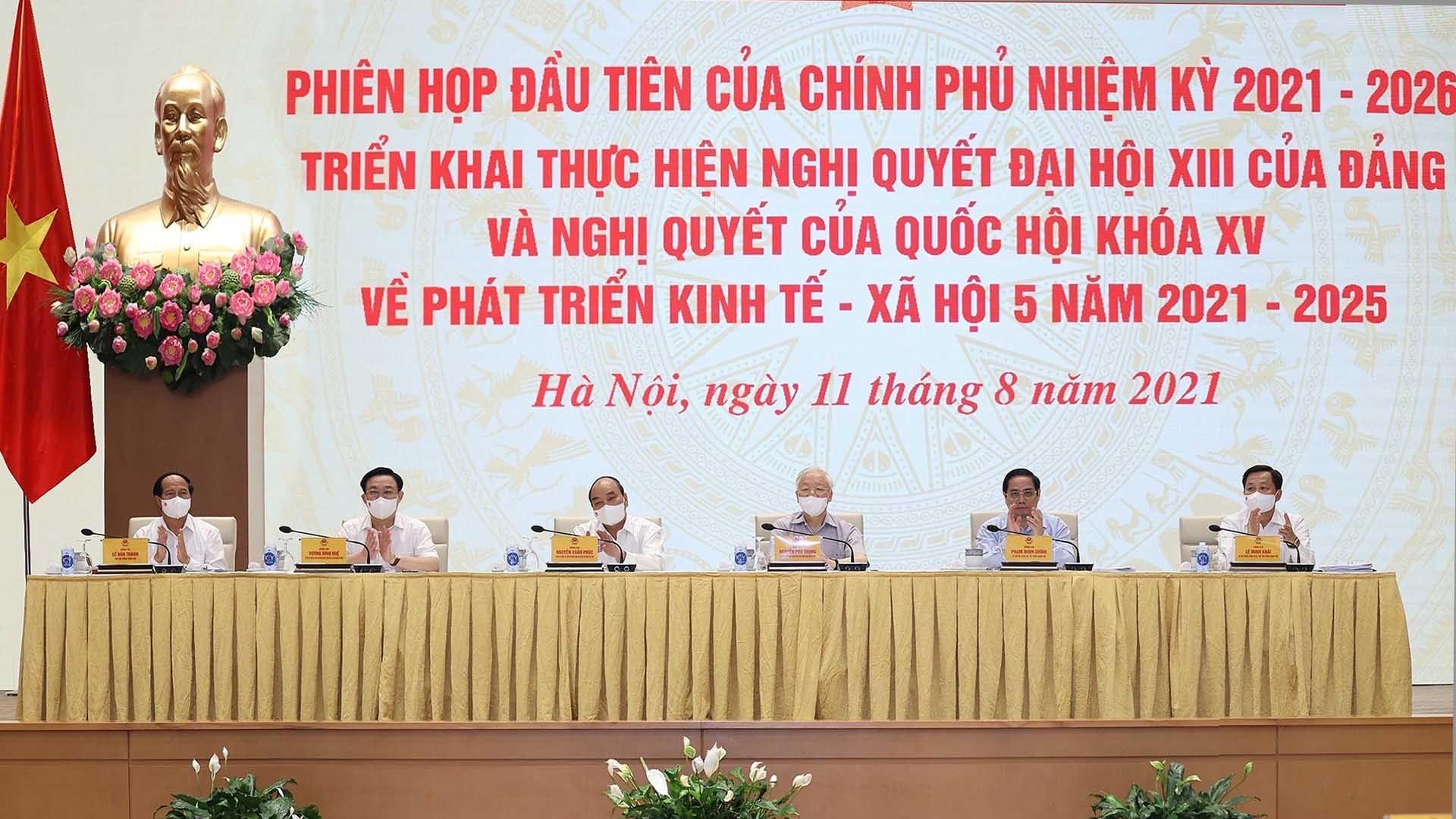 Tổng Bí thư Nguyễn Phú Trọng, Chủ tịch nước Nguyễn Xuân Phúc, Thủ tướng Phạm Minh Chính, Chủ tịch Quốc hội Vương Đình Huệ tham dự Phiên họp. (Nguồn: TTXVN) Tổng Bí thư Nguyễn Phú Trọng, Chủ tịch nước Nguyễn Xuân Phúc, Thủ tướng Phạm Minh Chính, Chủ tịch Quốc hội Vương Đình Huệ tham dự Phiên họp. (Nguồn: TTXVN)