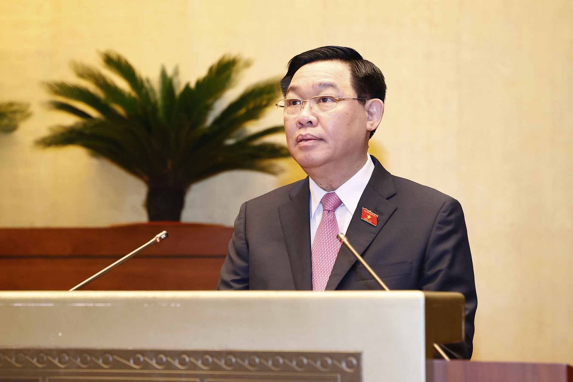 Chủ tịch Quốc hội Vương Đình Huệ phát biểu. (Nguồn: TTXVN)