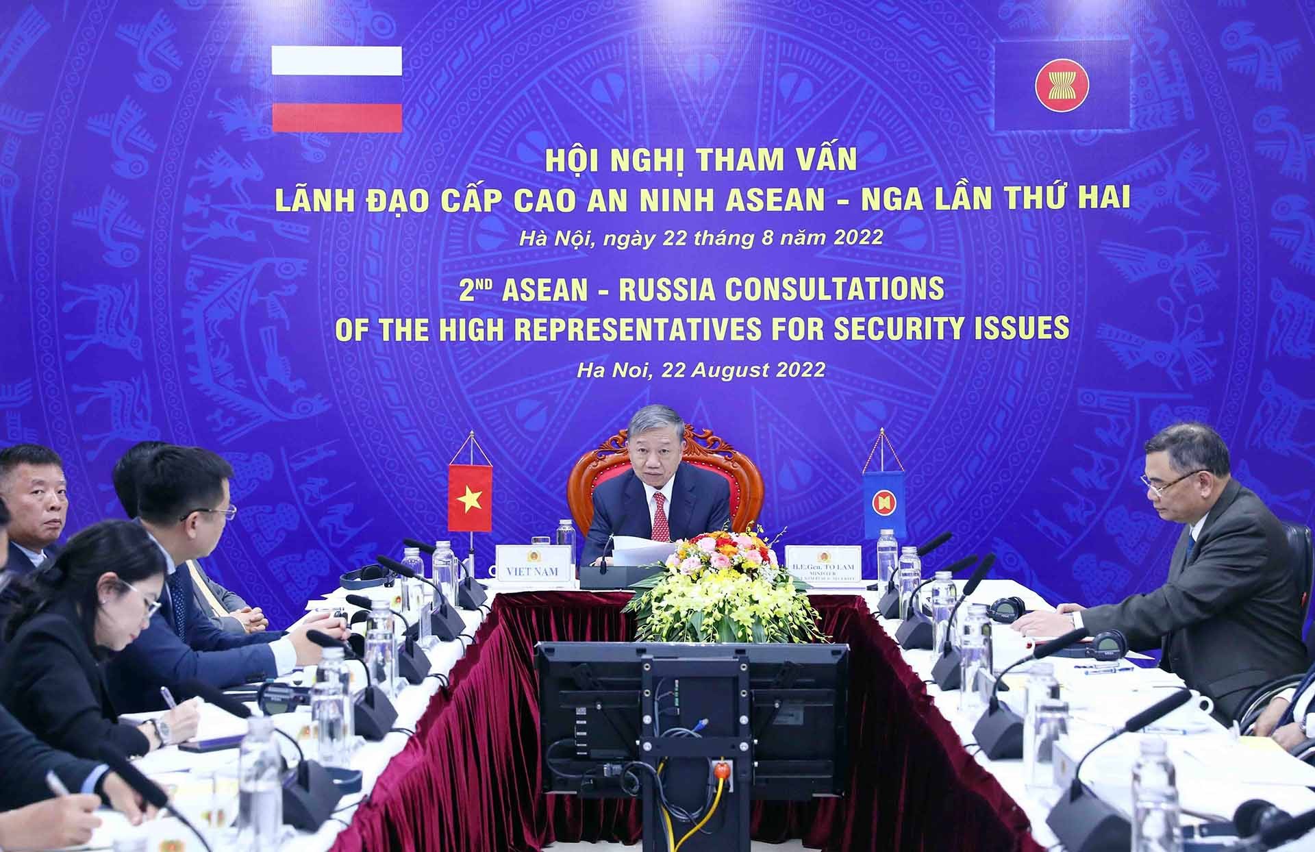 Đại tướng Tô Lâm, Bộ trưởng Bộ Công an dự Hội nghị tham vấn Lãnh đạo cấp cao an ninh ASEAN-Nga lần thứ 2 tại điểm cầu Hà Nội. (Nguồn: TTXVN)