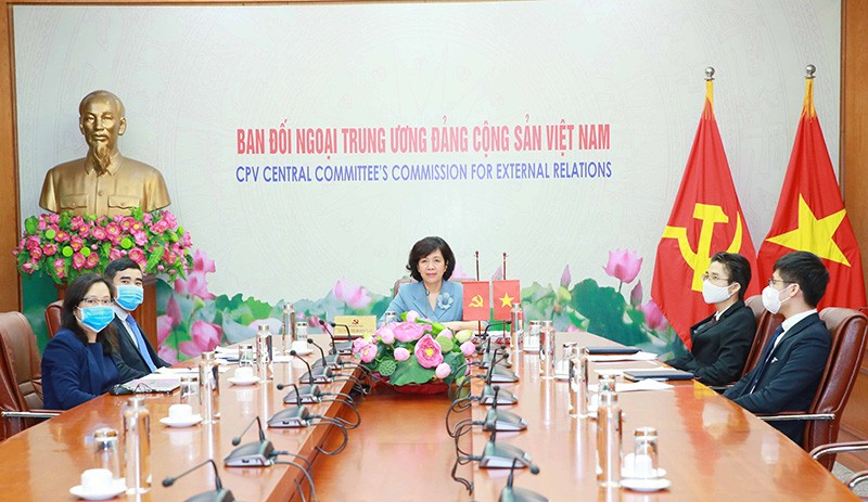Đồng chí Nguyễn Thị Hoàng Vân, Phó Trưởng Ban Đối ngoại Trung ương, làm Trưởng đoàn, đã tham gia cuộc họp. (Nguồn: TTXVN)