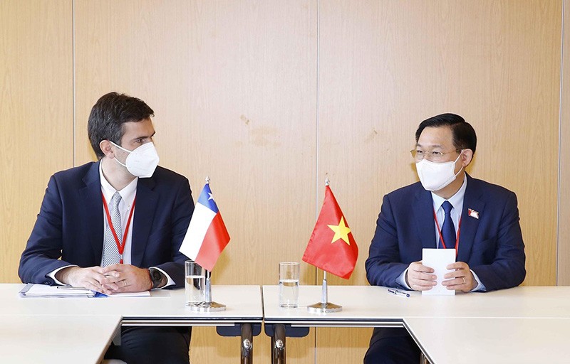 Chủ tịch Quốc hội Vương Đình Huệ hội kiến Chủ tịch Hạ viện Chile Diego Alfredo Paulsen Keh. (Nguồn: TTXVN)