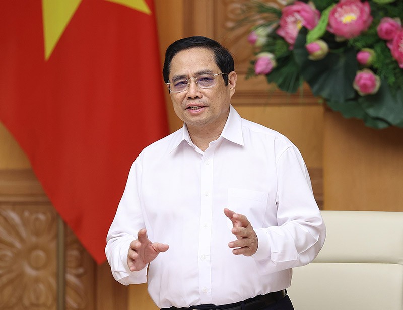 Thủ tướng Phạm Minh Chính phát biểu tại cuộc làm việc. (Nguồn: TTXVN)