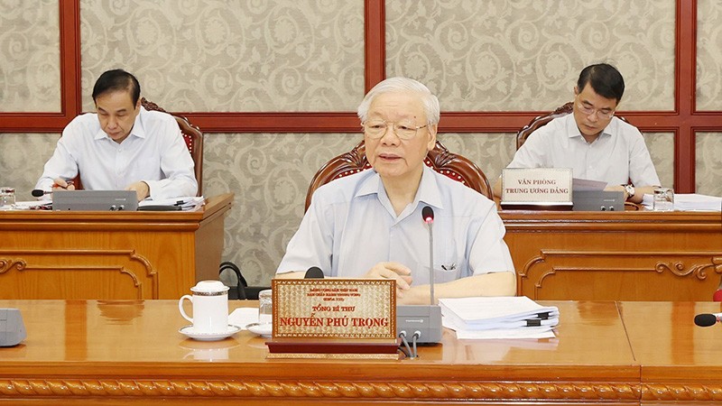 Tổng Bí thư Nguyễn Phú Trọng phát biểu kết luận cuộc họp. (Nguồn: TTXVN)