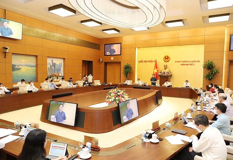 Toàn cảnh Phiên họp thứ 3 Ủy ban Thường vụ Quốc hội: Cho ý kiến 6 dự án luật trình Kỳ họp thứ 2. (Nguồn: TTXVN)
