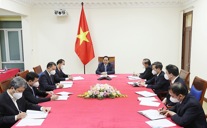 Thủ tướng Phạm Minh Chính điện đàm với Thủ tướng Áo Sebastian Kurz. (Nguồn: TTXVN)