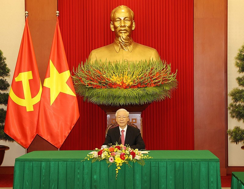 Tổng Bí thư Nguyễn Phú Trọng điện đàm với Tổng Bí thư, Chủ tịch nước Trung Quốc Tập Cận Bình. (Nguồn: TTXVN)