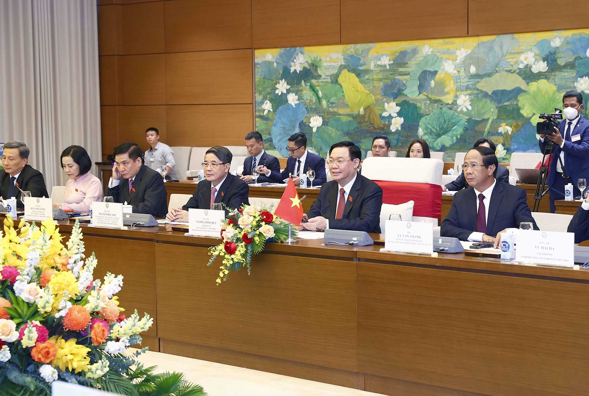 Chủ tịch Quốc hội Vương Đình Huệ phát biểu tại hội đàm. (Nguồn: TTXVN) Chủ tịch Quốc hội Vương Đình Huệ phát biểu tại hội đàm. (Nguồn: TTXVN)