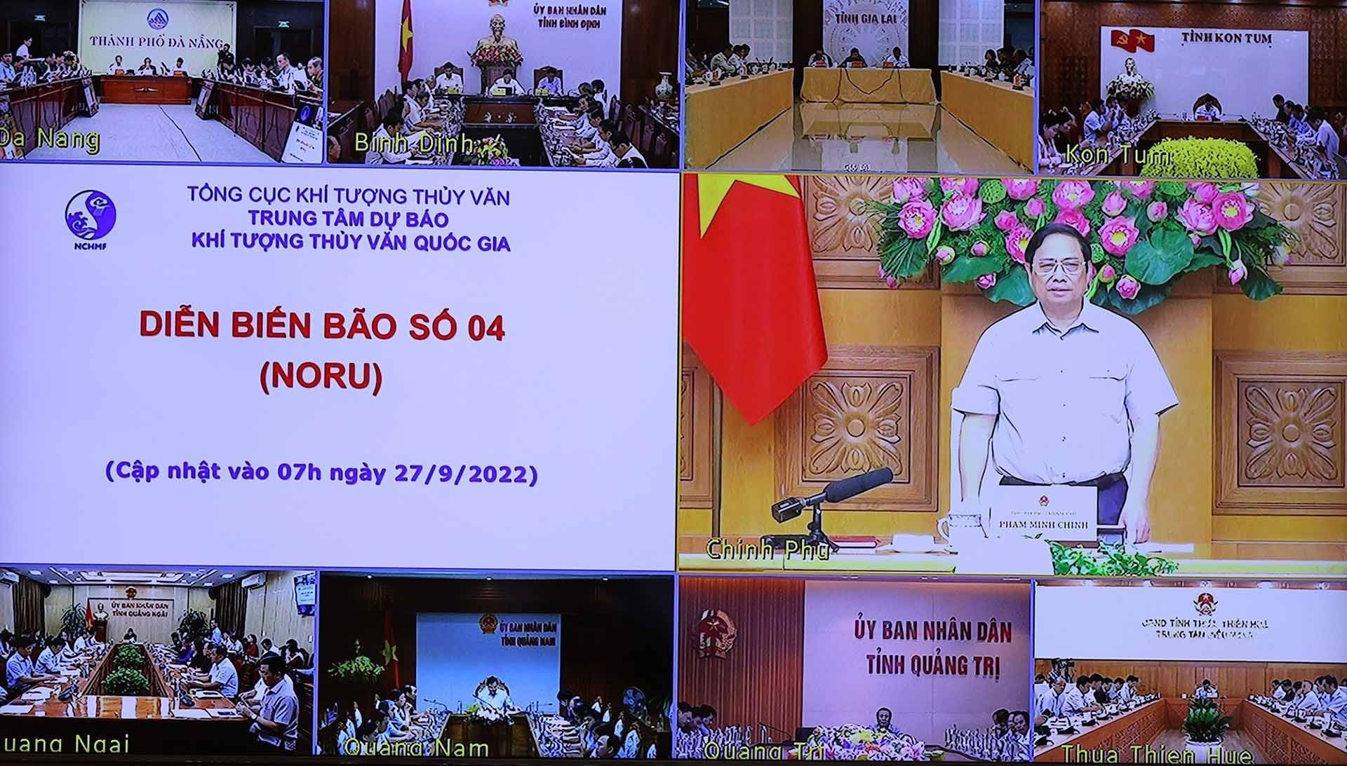 Thủ tướng Phạm Minh Chính chủ trì họp ứng phó cơn bão số 4. (Nguồn: TTXVN)