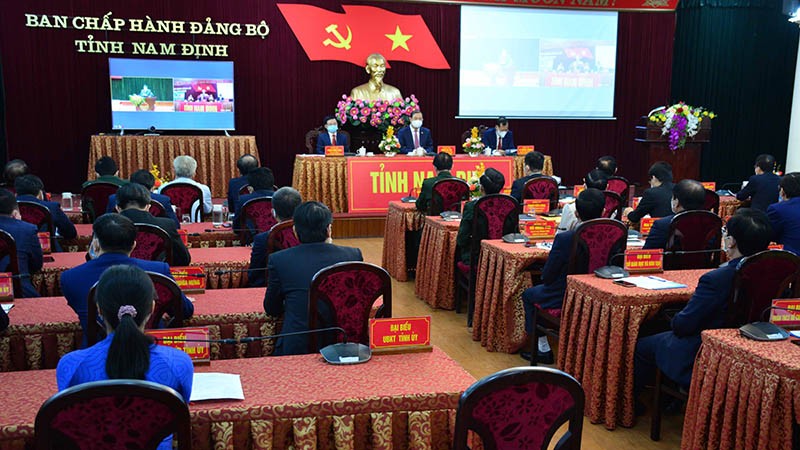 : Toàn cảnh buổi hội thảo tại điểm cầu Nam Định. (Nguồn: TTXVN)