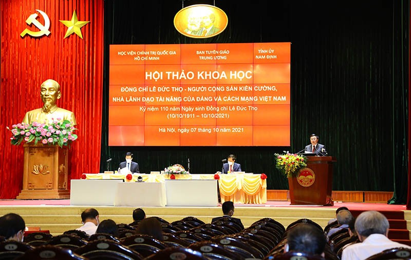 Quang cảnh Hội thảo khoa học nhân dịp kỷ niệm 110 năm Ngày sinh đồng chí Lê Đức Thọ. (Nguồn: TTXVN)
