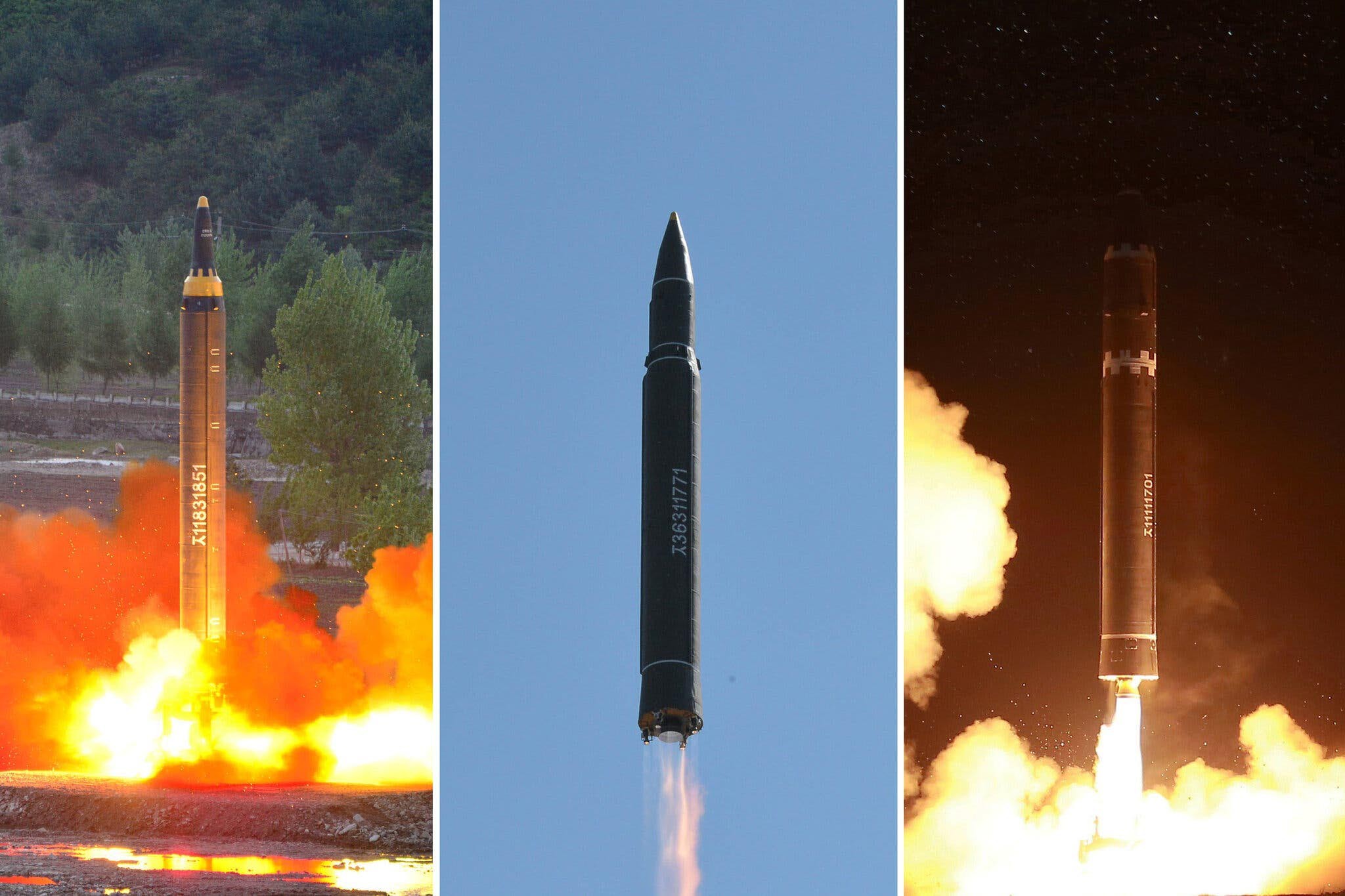 Các loại tên lửa Hwasong-12, Hwasong-14 and Hwasong-15. (Nguồn: KCNA)