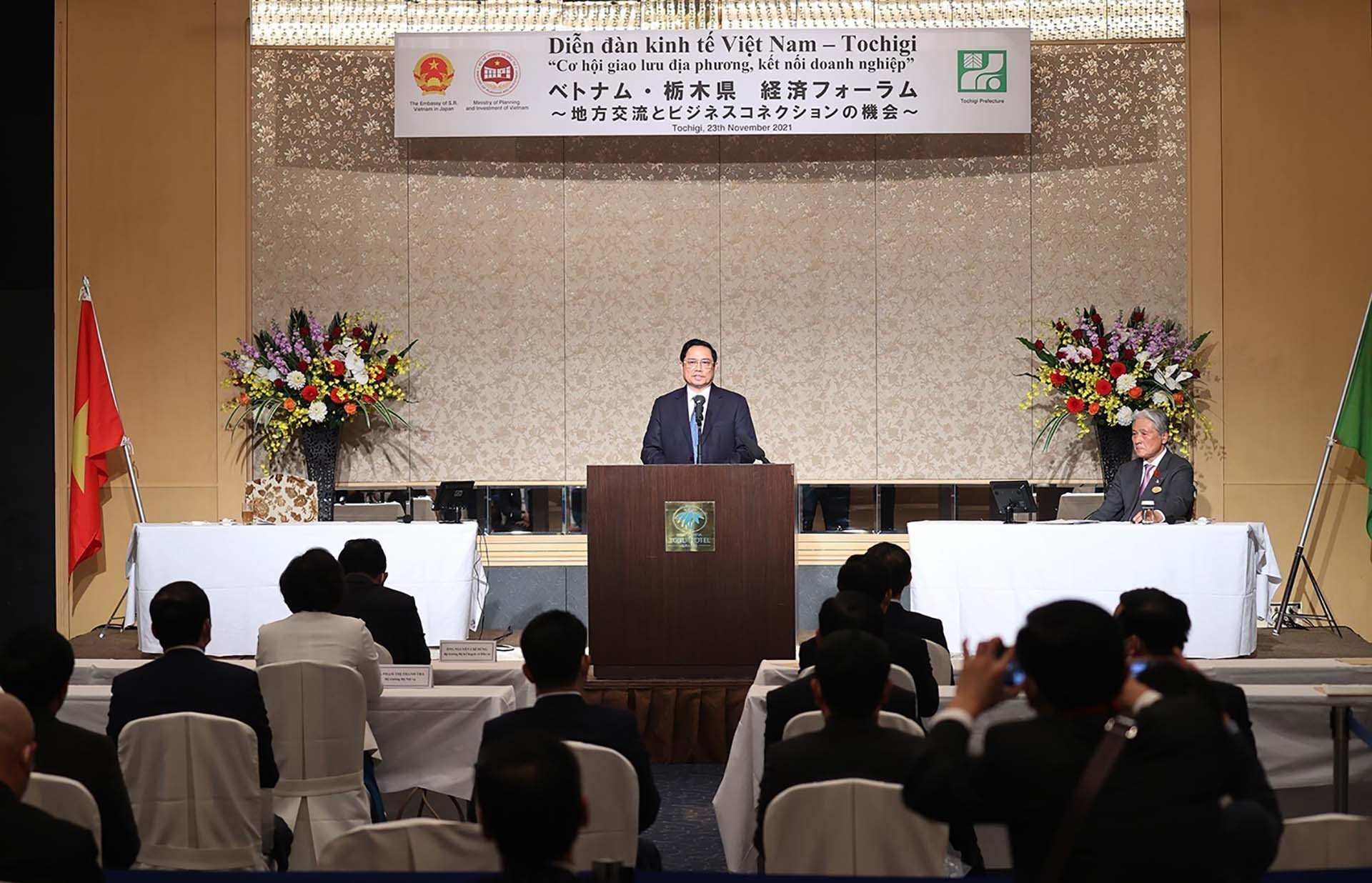 Thủ tướng Phạm Minh Chính dự và phát biểu tại Diễn đàn kinh tế Việt Nam-Tochigi với chủ đề “Cơ hội giao lưu địa phương, kết nối doanh nghiệp”. (Nguồn: TTXVN) Thủ tướng Phạm Minh Chính dự và phát biểu tại Diễn đàn kinh tế Việt Nam-Tochigi với chủ đề “Cơ hội giao lưu địa phương, kết nối doanh nghiệp”. (Nguồn: TTXVN)