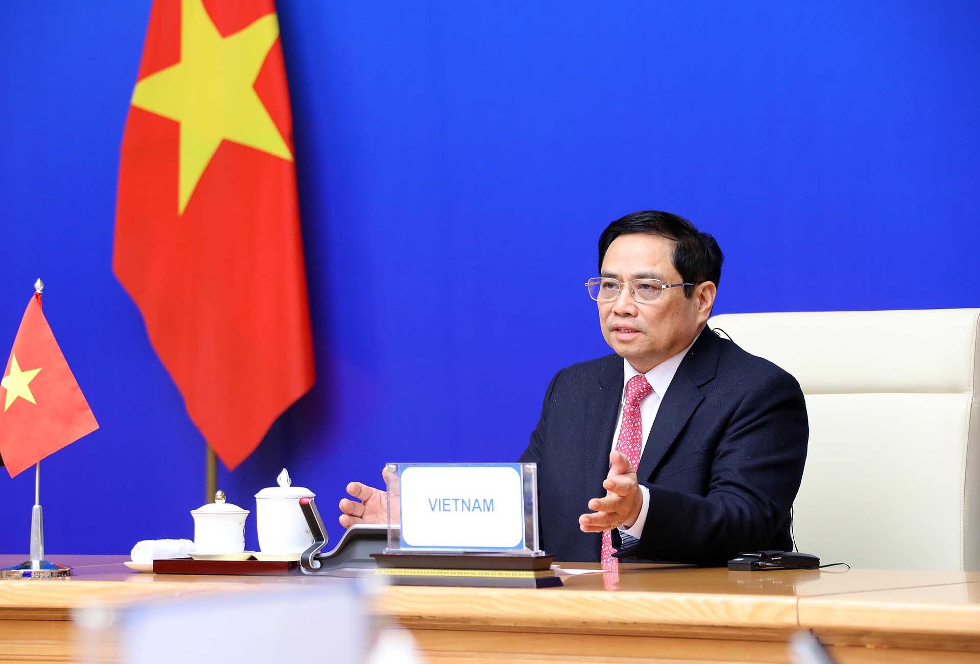 Thủ tướng Chính phủ Phạm Minh Chính phát biểu tại Hội nghị Cấp cao Á-Âu (ASEM) lần thứ 13. (Nguồn: TTXVN)