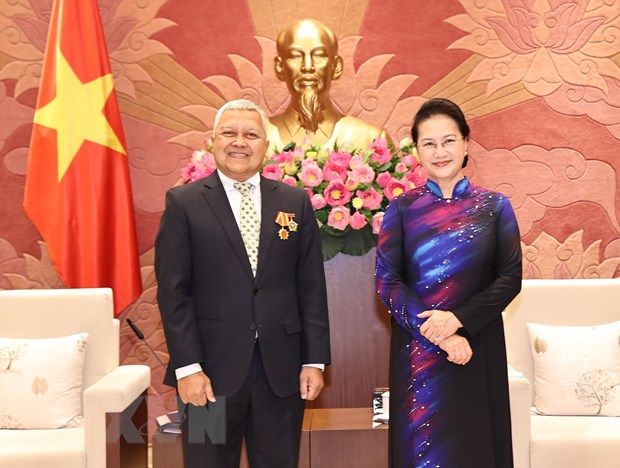 Chủ tịch Quốc hội Nguyễn Thị Kim Ngân tiếp Đại sứ Indonesia tại Việt Nam đến chào từ biệt. (Ảnh: Trọng Đức/TTXVN)