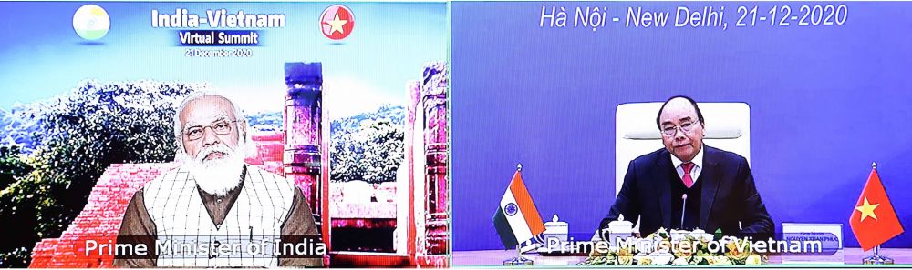 Thủ tướng Nguyễn Xuân Phúc và Thủ tướng Cộng hoà Ấn Độ Narendra Modi đồng chủ trì Hội đàm cấp cao trực tuyến Việt Nam-Ấn Độ.