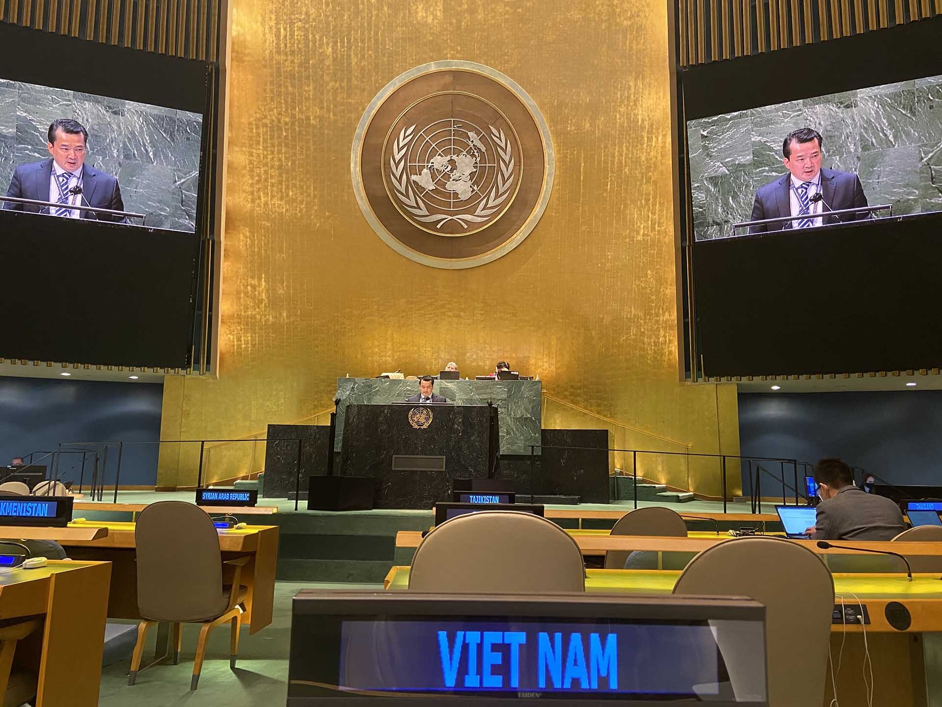 Đại sứ Phạm Hải Anh, Đại biện lâm thời của Việt Nam tại LHQ phát biểu tại cuộc họp.