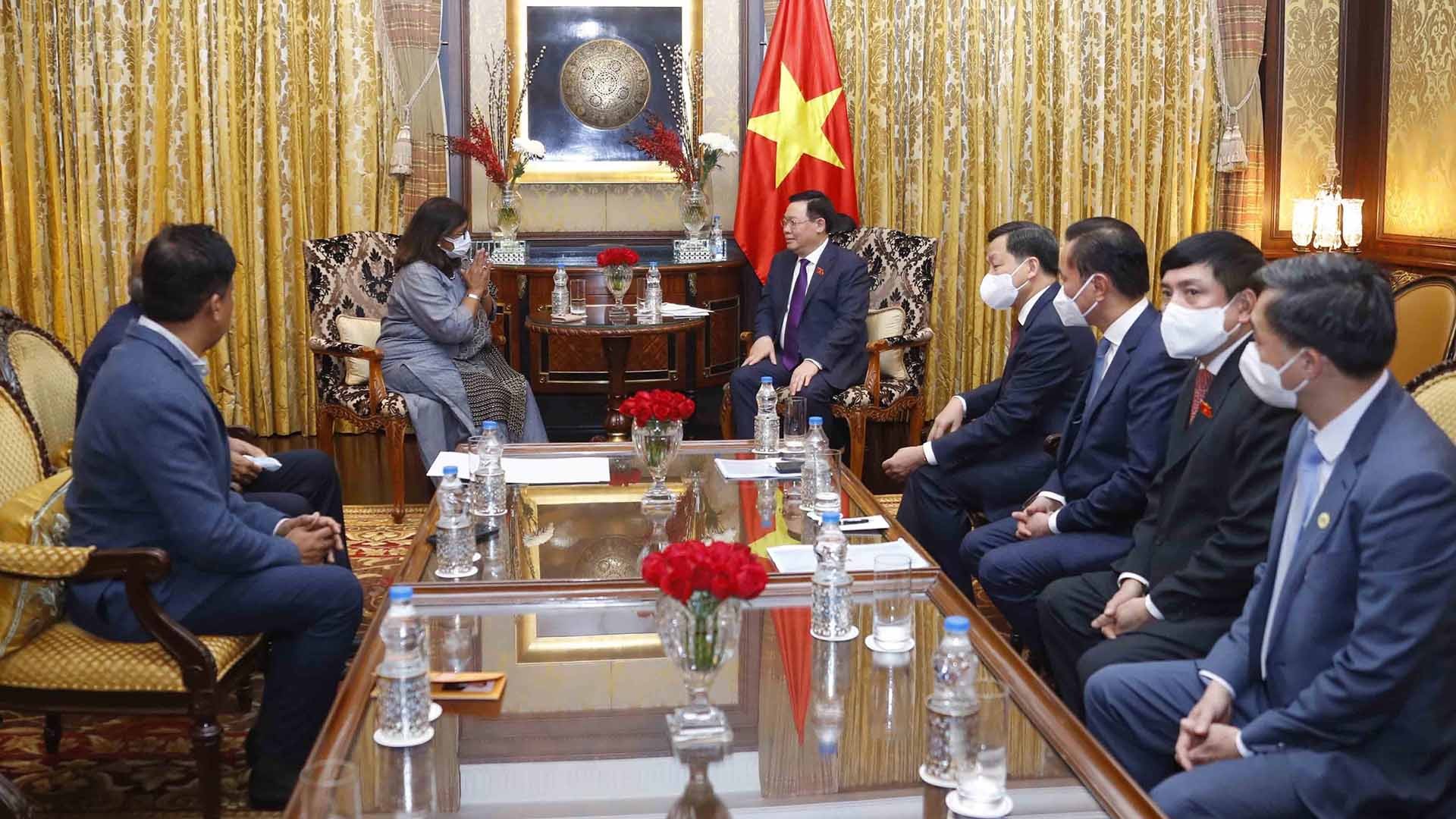 Chủ tịch Quốc hội Vương Đình Huệ tiếp bà Suchitra Ella, Giám đốc điều hành Tập đoàn Bharat Biotech. (Nguồn: TTXVN)