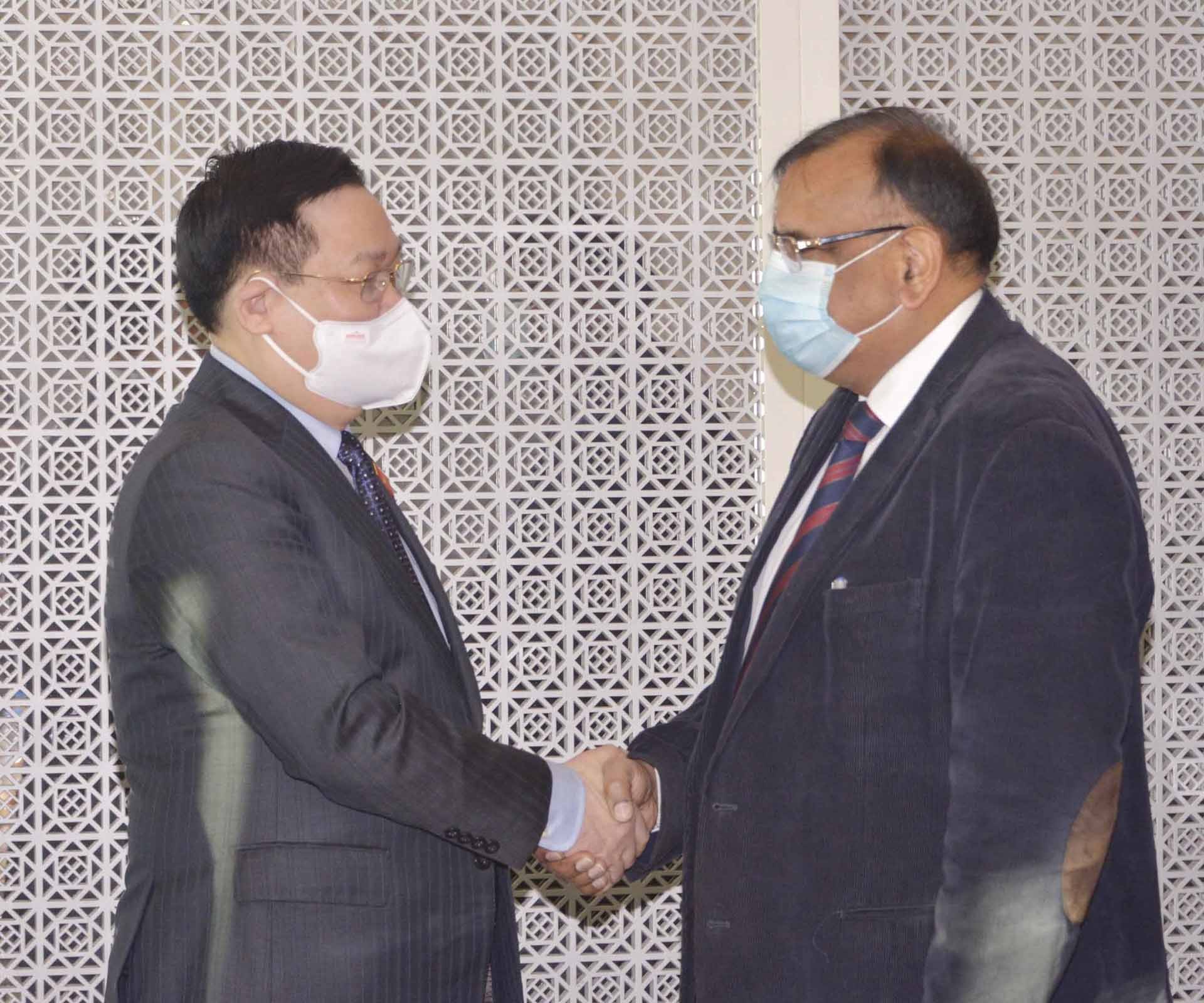 Chủ tịch Quốc hội Vương Đình Huệ tiếp Giám đốc điều hành Tập đoàn Dầu khí Quốc gia Ấn Độ AK Gupta. (Nguồn: TTXVN)