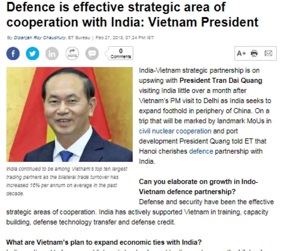 Chủ tịch nước Trần Đại Quang trả lời phỏng vấn báo chí Ấn Độ chu tich nuoc tran dai quang tra loi phong van bao chi an do