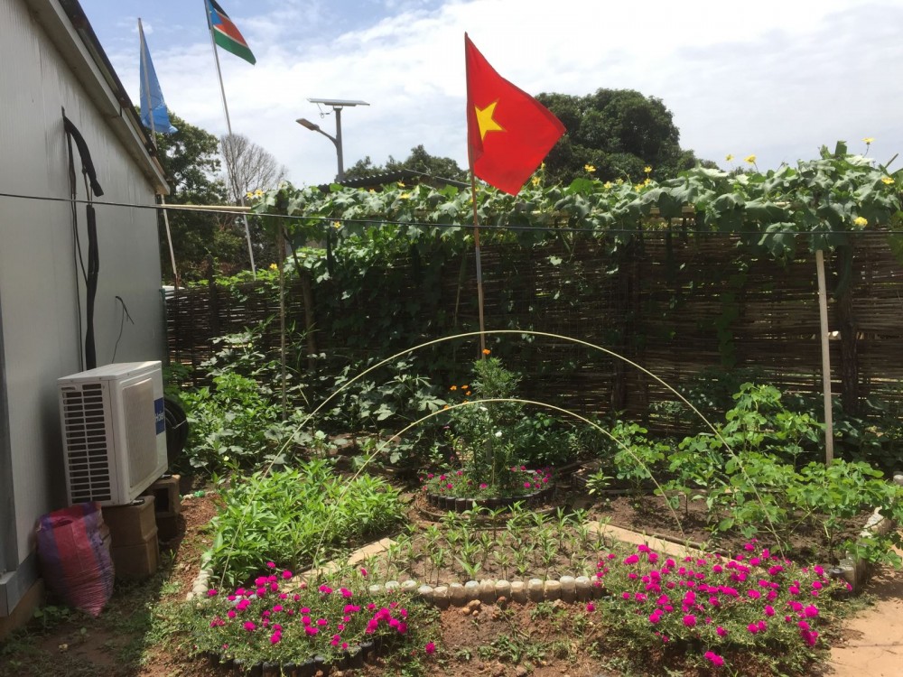 Cờ tổ quốc Việt Nam tung bay tại căn cứ Aweil. (Nguồn: Cục GGHB Việt Nam)