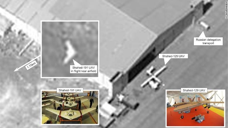 cố vấn an ninh quốc gia Mỹ Jake Sullivan tin rằng thời gian qua các quan chức Nga đã tới thăm một sân bay ở Iran để thị sát các máy bay không người lái (UAV) có khả năng tấn công. (Nguồn: CNN)