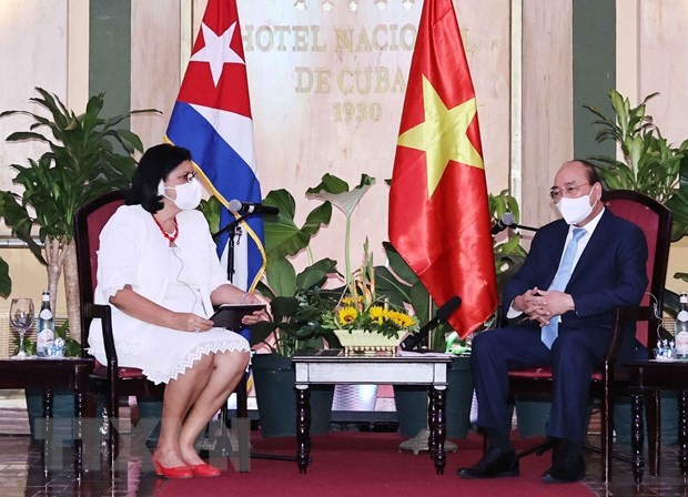 Chủ tịch nước Nguyễn Xuân Phúc tiếp Phó Chủ tịch thứ nhất Viện Cuba hữu nghị với các dân tộc (ICAP) Noemi Rabaza Fernandesz. (Nguồn: TTXVN)