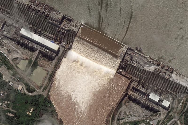 his satellite image shows the Grand Ethiopian Renaissance Dam (GERD) on the Blue Nile river in the Benishangul-Gumuz region of Ethiopia. AP