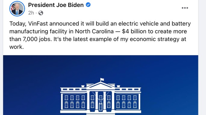 vinfast xay dung nha may 4 ty usd o my tong thong joe biden len twitter hoan nghenh truyen thong quoc te dua tin ram ro