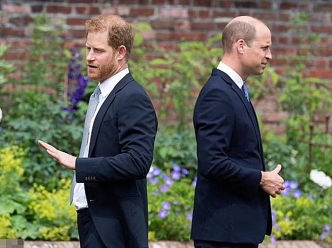 Harry và William quay lưng với nhau trò chuyện cùng khách mời trong lễ khánh thành tượng Diana hôm 1/7. Ảnh: AP. Harry và William quay lưng với nhau trò chuyện cùng khách mời trong lễ khánh thành tượng Diana hôm 1/7. Ảnh: AP.