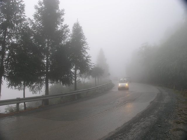 Trời lạnh, sương mù dày đặc nên xe ô tô lên Sa Pa phải bật đèn vàng cho an toàn