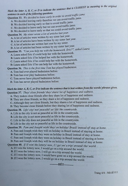 Đề thi và gợi ý đáp án môn Tiếng Anh lớp 10 ở Hà Nội Đề thi và gợi ý đáp án môn Tiếng Anh lớp 10 ở Hà Nội