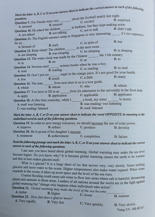 Đề thi và gợi ý giải môn Tiếng Anh lớp 10 ở Hà Nội Đề thi và gợi ý đáp án môn Tiếng Anh lớp 10 ở Hà Nội