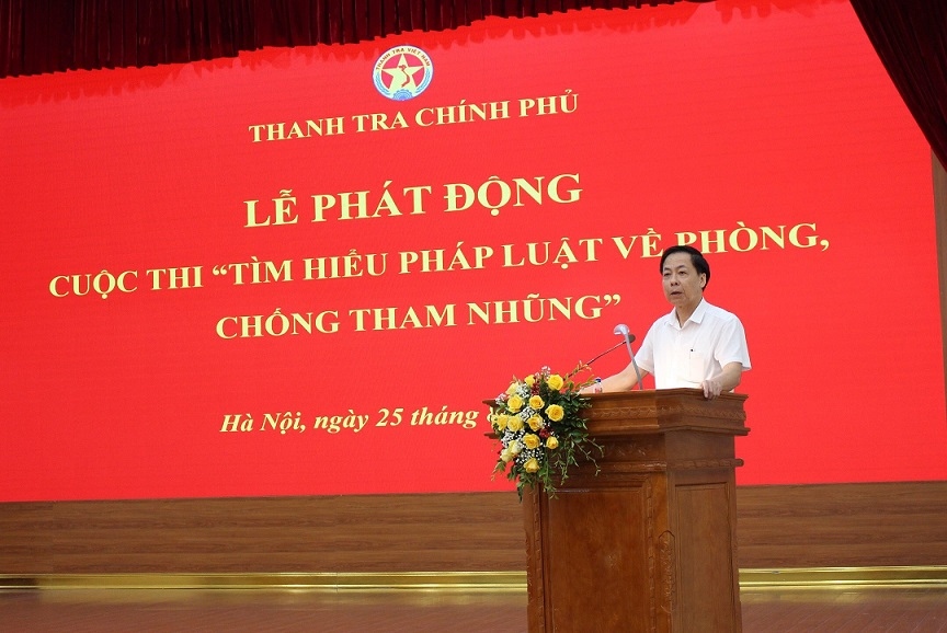 Phó Tổng Thanh tra Chính phủ Trần Ngọc Liêm, Trưởng ban Tổ chức phát biểu tại lễ phát động. Ảnh: V.A