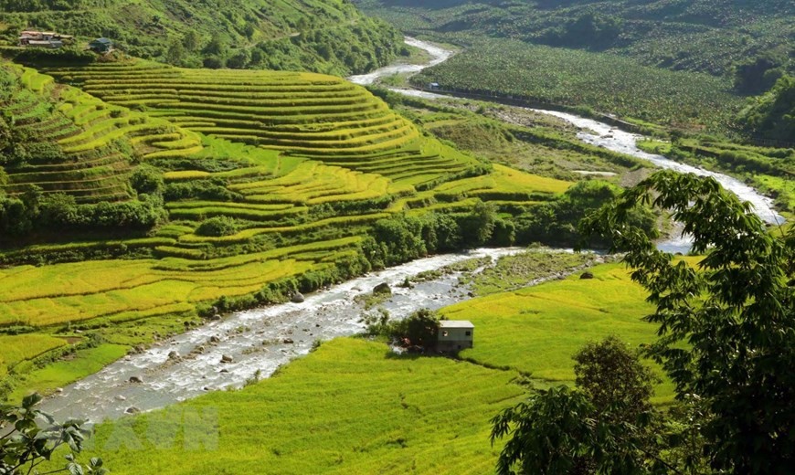 Những thửa ruộng bậc thang được tạo nên bởi bàn tay khéo léo của đồng bào các dân tộc sinh sống tại xã biên giới Sì Lở Lầu.