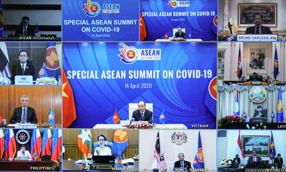 Hội nghị Đặc biệt của ASEAN về đại dịch Covid-19 do Thủ tướng Việt Nam Nguyễn Xuân Phúc chủ trì ngày 14/4/2020. (Nguồn: VGP/Quang Hiếu)