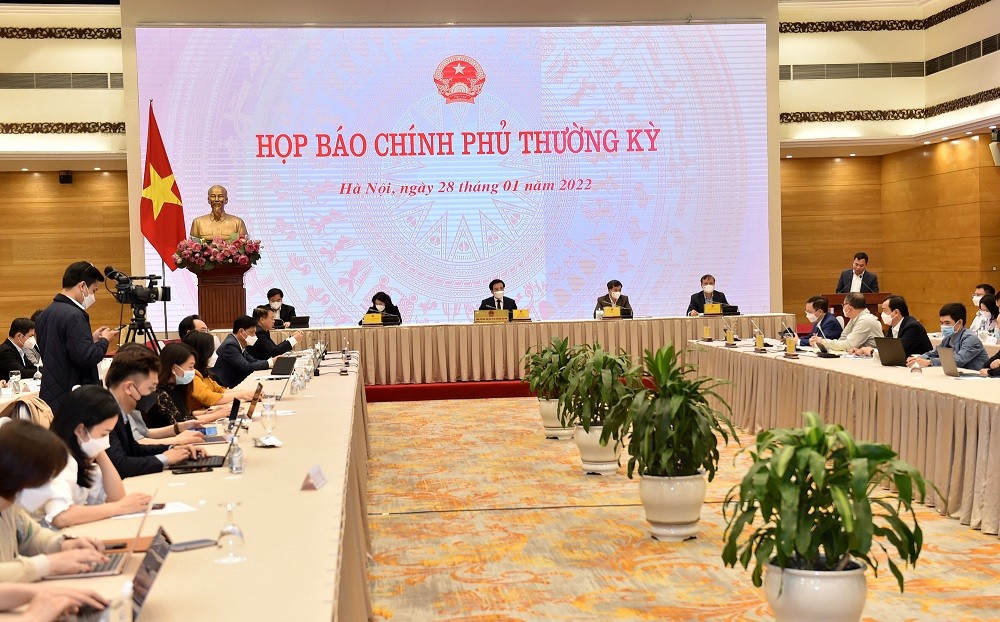 (01.28) Toàn cảnh buổi Họp báo Chính phủ tháng 1 2022. (Nguồn VGP Đức Tuấn)