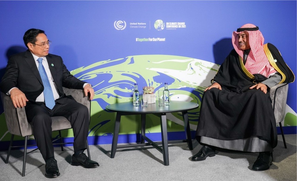 Thủ tướng Kuwait Sheikh Sabah Khaled Al-Hamad Al-Sabah và Thủ tướng Việt Nam Phạm Minh Chính bên lề Hội nghị Thượng đỉnh COP26 Glasgow, Vương quốc Anh tháng 11.2021. (Nguồn: KUNA)