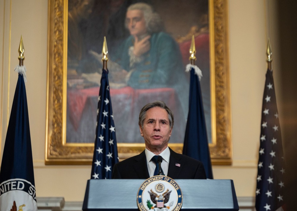 Ngoại trưởng Mỹ Antony Blinken trong bài phát biểu ngày 4/3. (Nguồn: AP)