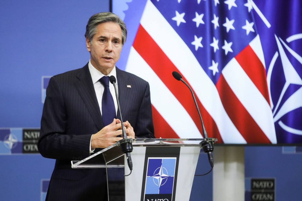 (04.01) Ngoại trưởng Mỹ Antony Blinken phát biểu tại Hội nghị Ngoại trưởng NATO ngày 23/3/2021. (Nguồn: Reuters)