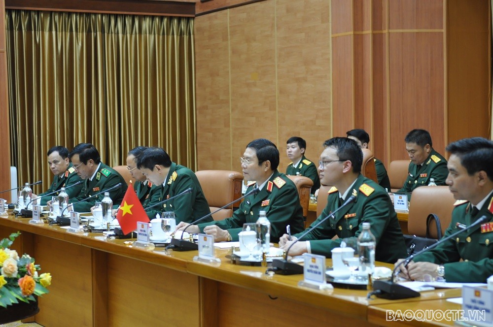 (06.02) Tổng Tham mưu trưởng QĐND Việt Nam, Thượng tướng Nguyễn Tân Cương phát biểu tại hội đàm. (Ảnh: Minh Quân)