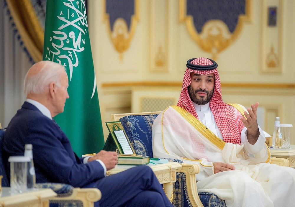 (07.17) Thái tử Mohammad Bin Salman trong cuộc thảo luận với Tổng thống Mỹ Joe Biden ngày 15/7. (Nguồn: Reuters) (07.17) Thái tử Mohammad Bin Salman trong cuộc thảo luận với Tổng thống Mỹ Joe Biden ngày 15/7. (Nguồn: Reuters)