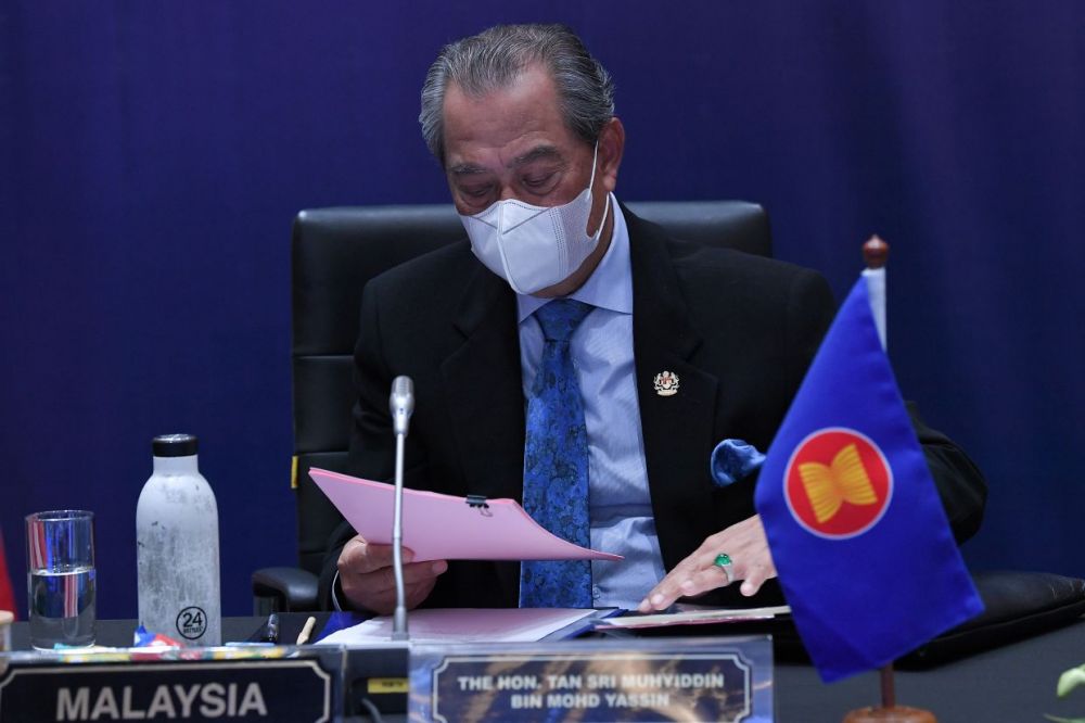 (11.15) Thủ tướng Malaysia Muhyiddin Yassin trong phiên họp ngày 15.11 giữa ASEAN và LHQ. (Nguồn: Bernama)