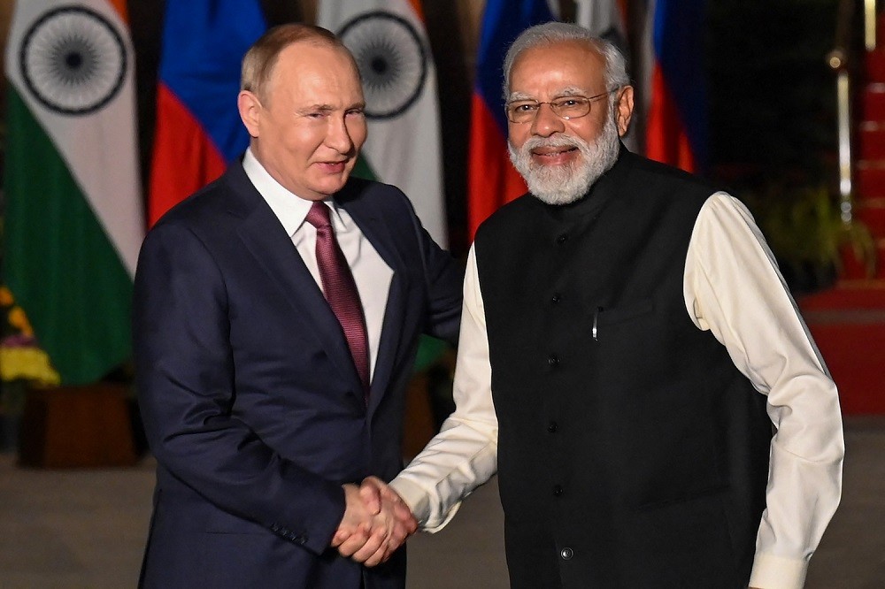 (12.08) Thủ tướng Ấn Độ Narendra Modi và Tổng thống Nga Vladimir Putin tại New Delhi ngày 6/12. (Nguồn: AFP)